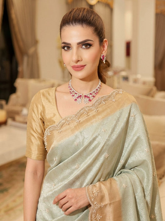 Wedding Wear Pure Kanjivarm Silk Beads Work Saree