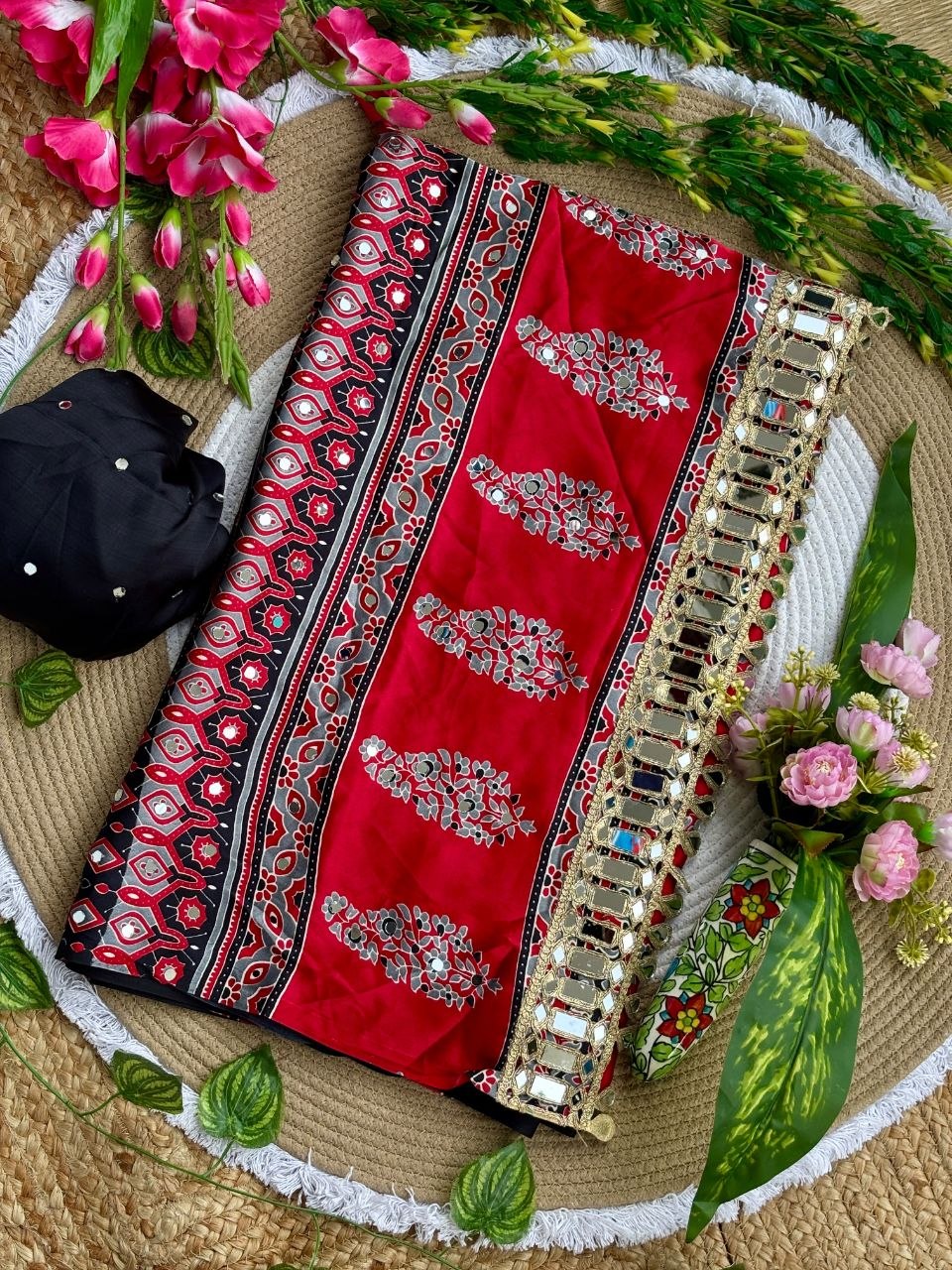 Very Soft and Elegant Rich look Original Japan Sartin Ajarak Print Saree