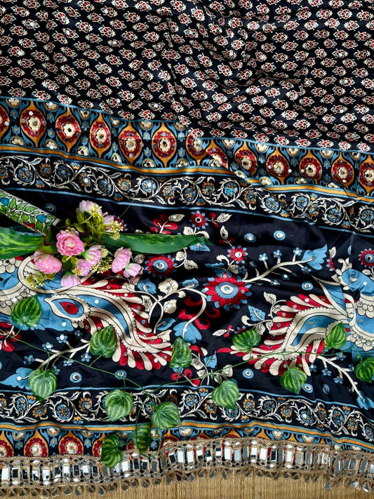 Very Soft and Elegant Rich look Original Japan Sartin Ajarak Print Saree