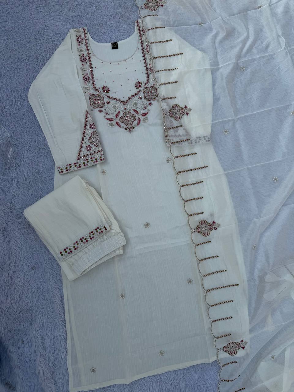 Marina Silk Multi Embroidery Thread With Hand Work Suit