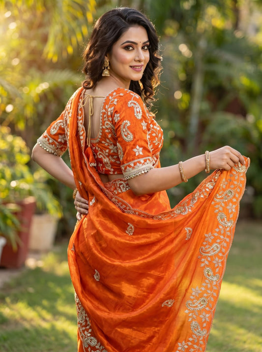 Fendy Sattin With C -pallu 3 mm sequence coding embroidery work saree