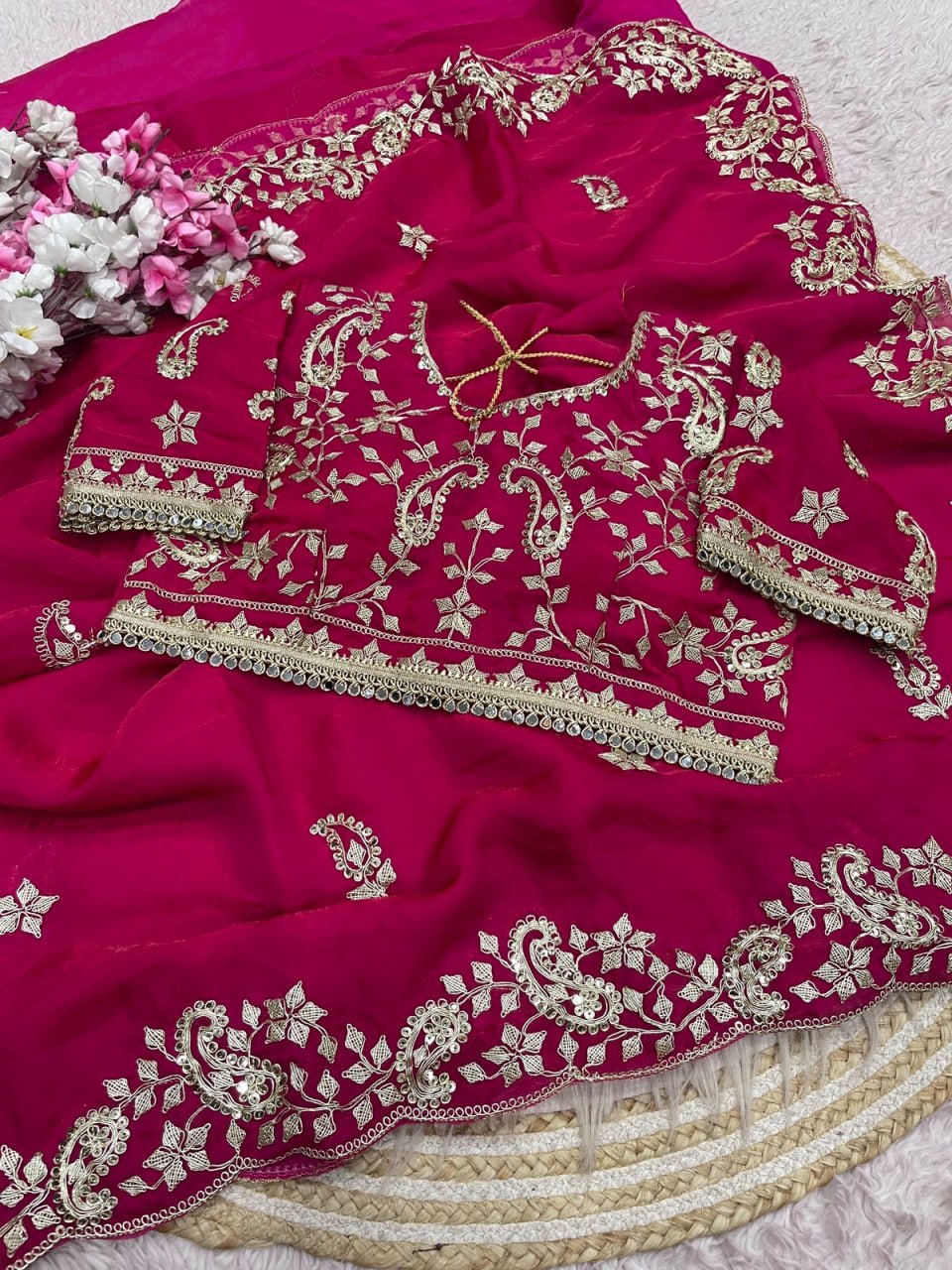Fendy Sattin With C -pallu 3 mm sequence coding embroidery work saree