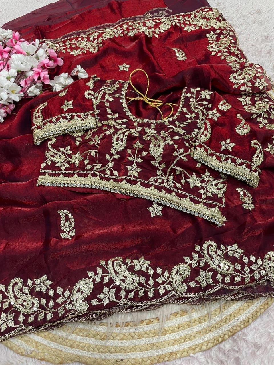 Fendy Sattin With C -pallu 3 mm sequence coding embroidery work saree