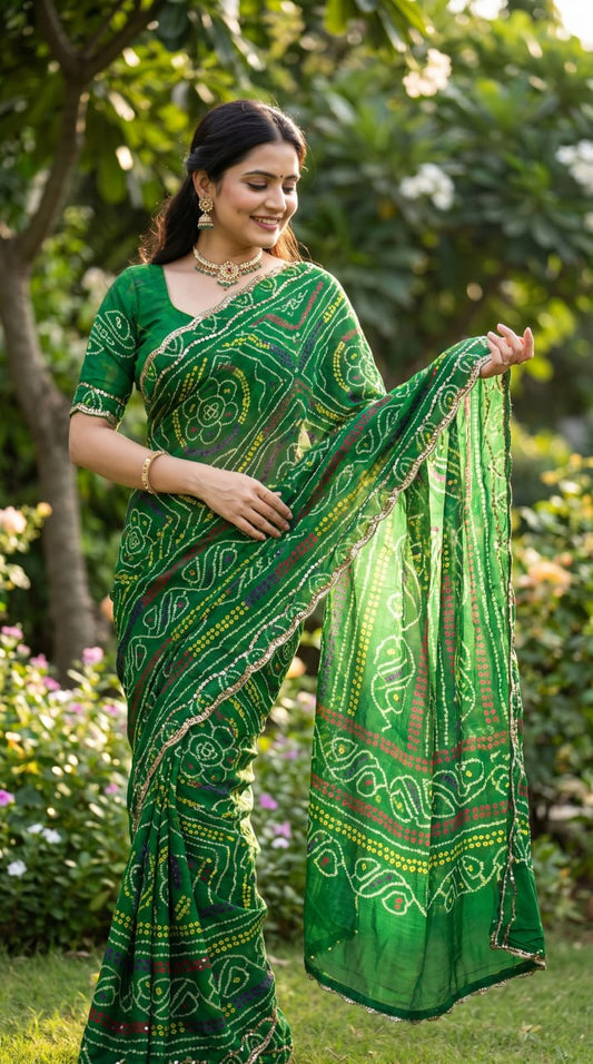Pure Fox Geogate With Beautiful Bandhani Print Saree
