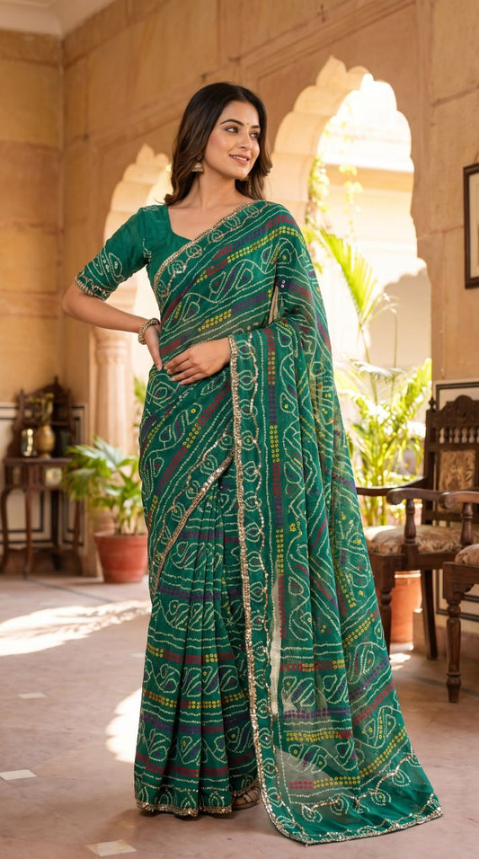 Pure Fox Geogate With Beautiful Bandhani Print Saree