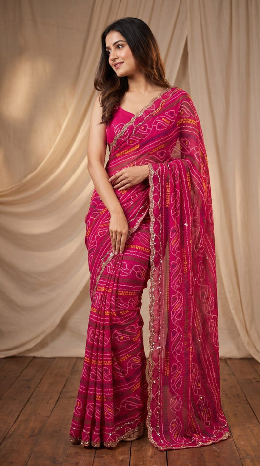 Pure Fox Geogate With Beautiful Bandhani Print Saree