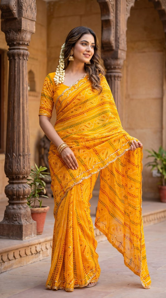 Pure Fox Geogate With Beautiful Bandhani Print Saree