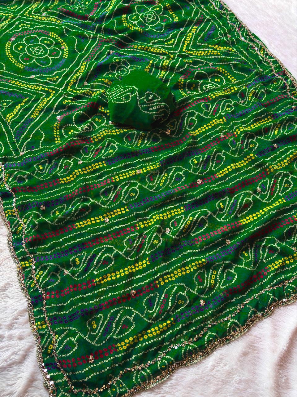 Pure Fox Geogate With Beautiful Bandhani Print Saree