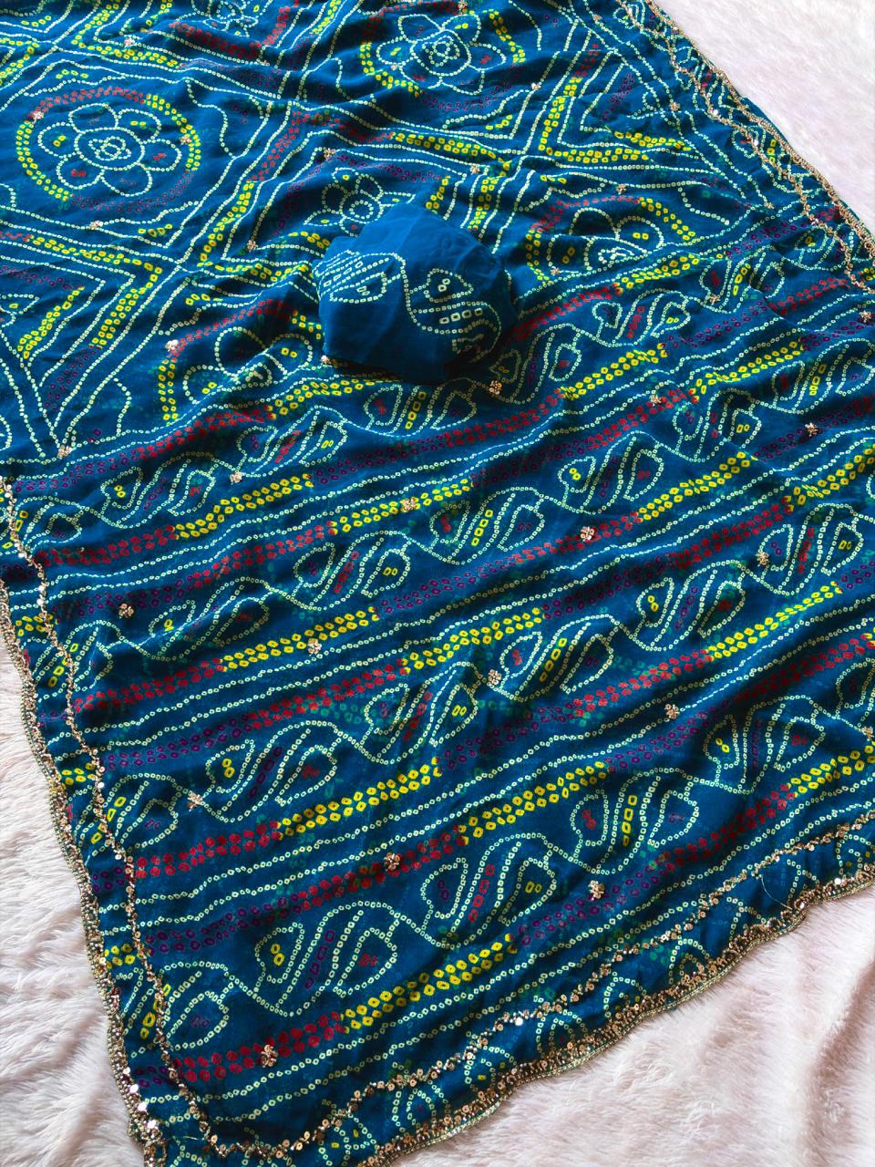 Pure Fox Geogate With Beautiful Bandhani Print Saree