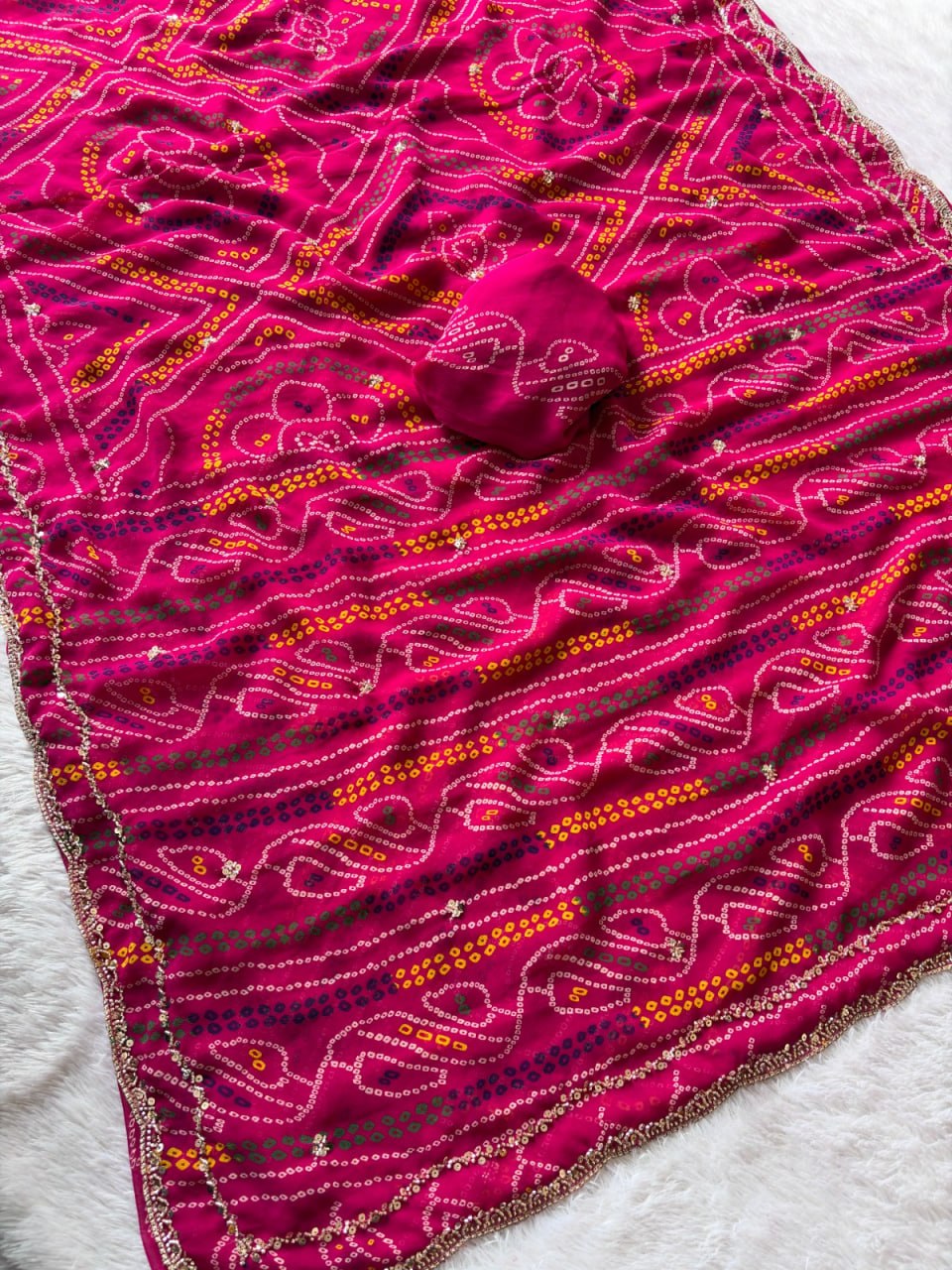 Pure Fox Geogate With Beautiful Bandhani Print Saree
