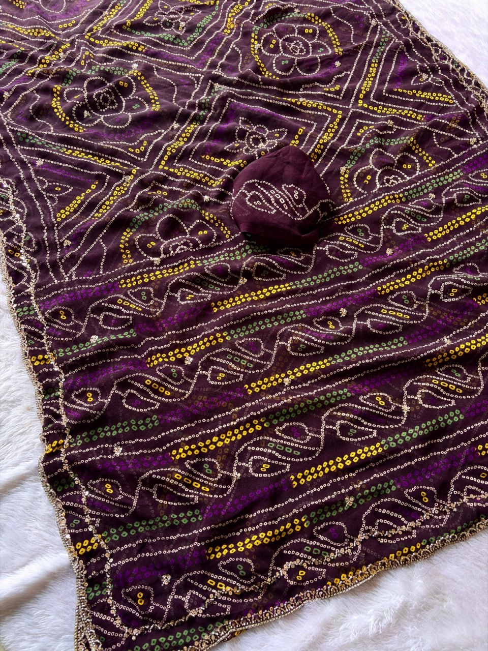 Pure Fox Geogate With Beautiful Bandhani Print Saree