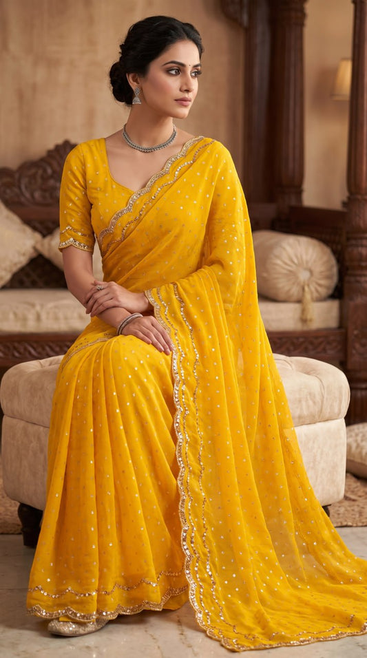 Pure NC Butti Silk With Beautiful Original Rose Gold Beads Work Saree