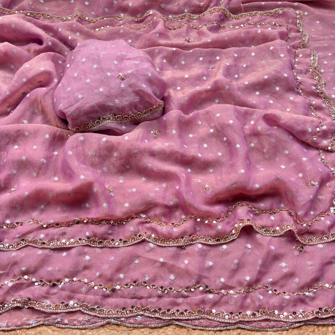 Pure N*C Butti Silk With Beautiful Original Rose Gold Saree