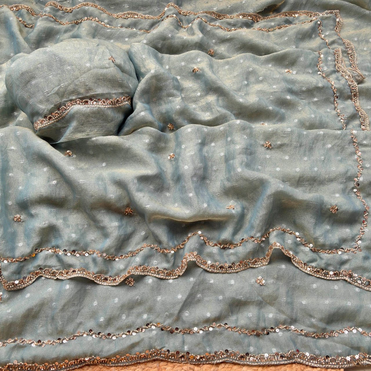 Pure N*C Butti Silk With Beautiful Original Rose Gold Saree