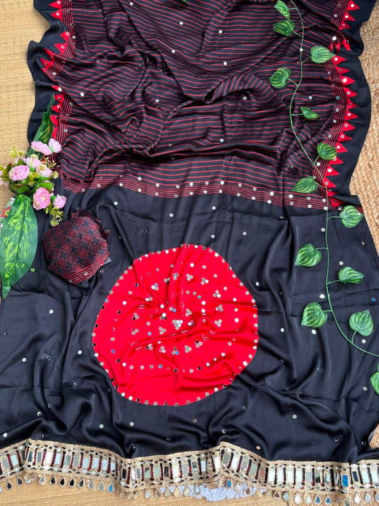 Very Soft and Elegant Rich look Original Japan Sartin Ajarak Print Saree