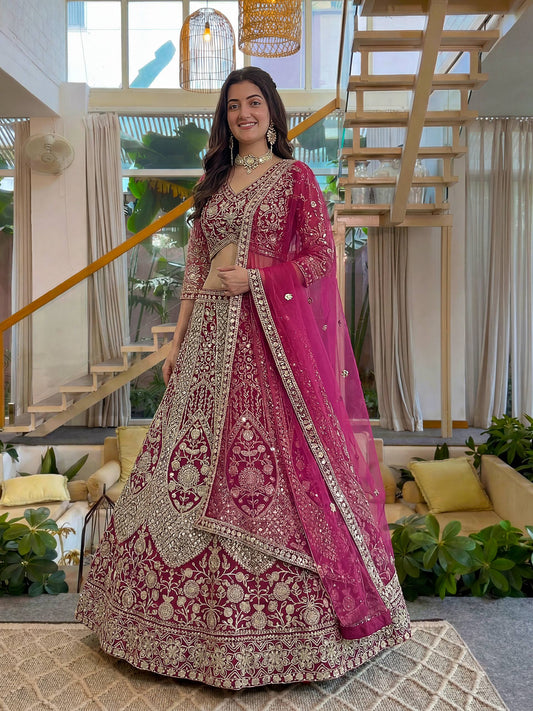 Butterfly Net Sequins and Codding Embroidery Work Lehenga