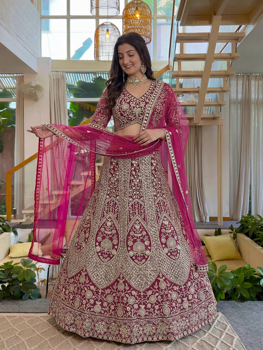 Butterfly Net Sequins and Codding Embroidery Work Lehenga