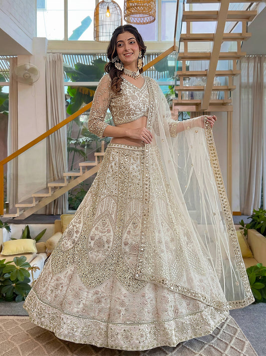Butterfly Net Sequins and Codding Embroidery Work Lehenga