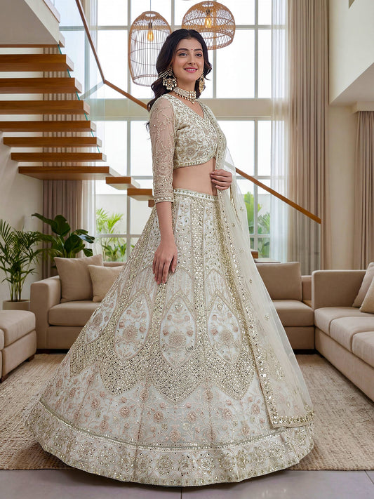 Butterfly Net Sequins and Codding Embroidery Work Lehenga