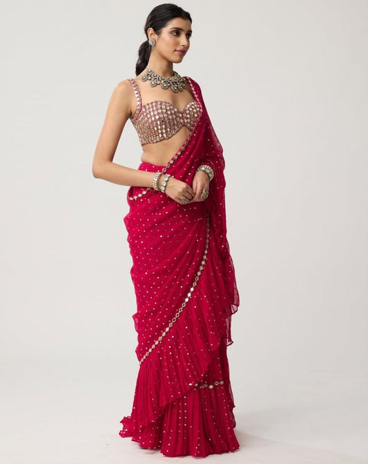NEW BOLLYWOOD SUPERHIT DESIGN LAUNCHING SEQUINS CRUSH PLEATED SAREE