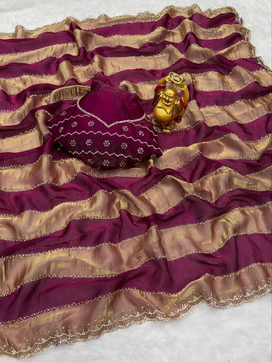 Space silk Blooming With jarkhan Work Saree