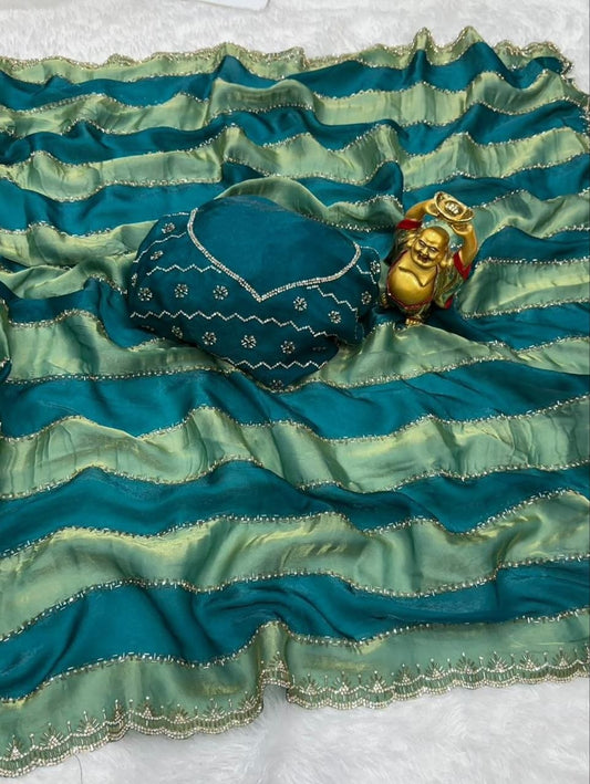 Space silk Blooming With jarkhan Work Saree