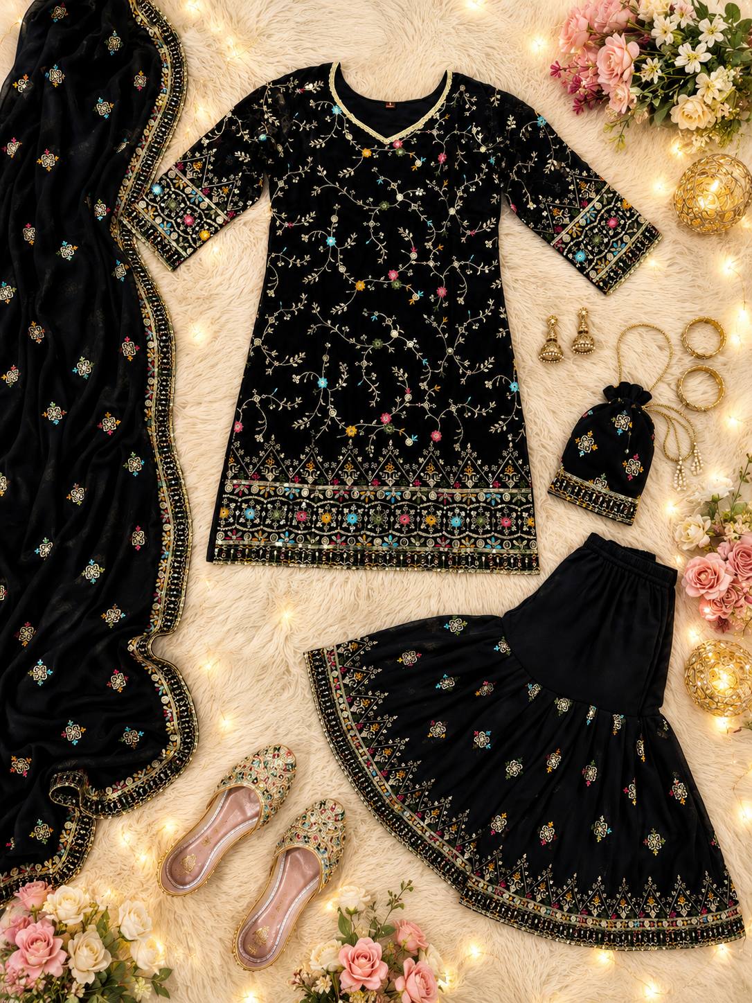 Faux Georgeet Embroidery Thread Sequence Zari