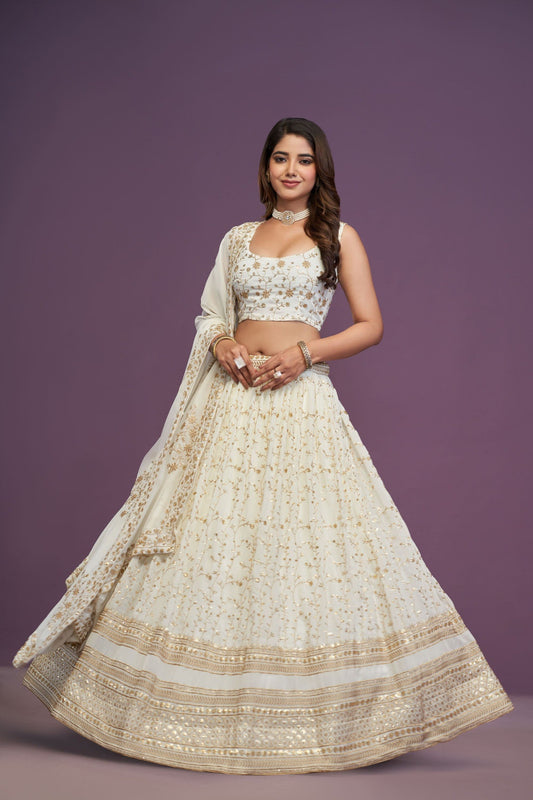 Georgette Zari Sequence Embroidery Fabric