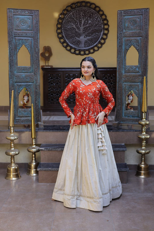 Cosmos Fabrics With Sequins & Zari Embroidered with Mirror Lace Lehenga