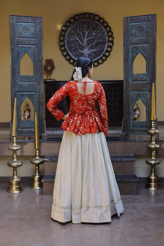 Cosmos Fabrics With Sequins & Zari Embroidered with Mirror Lace Lehenga