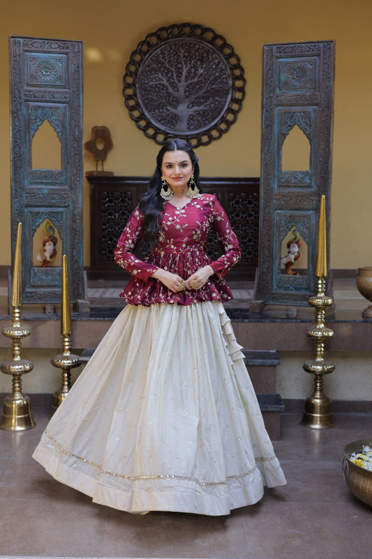 Cosmos Fabrics With Sequins & Zari Embroidered with Mirror Lace Lehenga