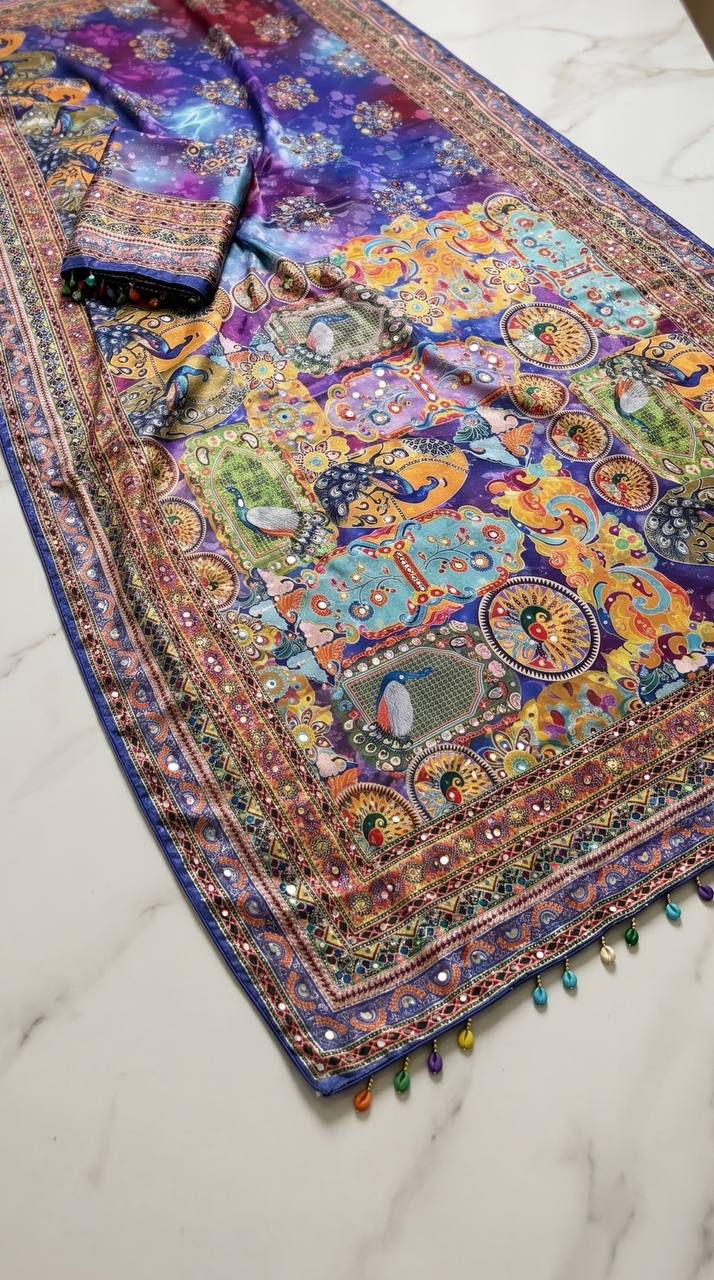 Roman Silk With ajarakh Print Saree