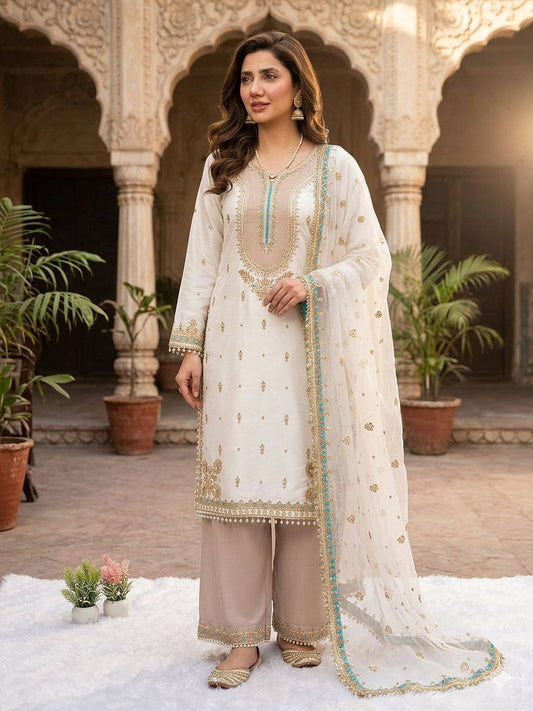 MAHIRA KHAN INSPIRED SEQUENCE EMBROIDERY WORKED TOP PLAZZO