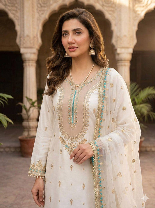 MAHIRA KHAN INSPIRED SEQUENCE EMBROIDERY WORKED TOP PLAZZO