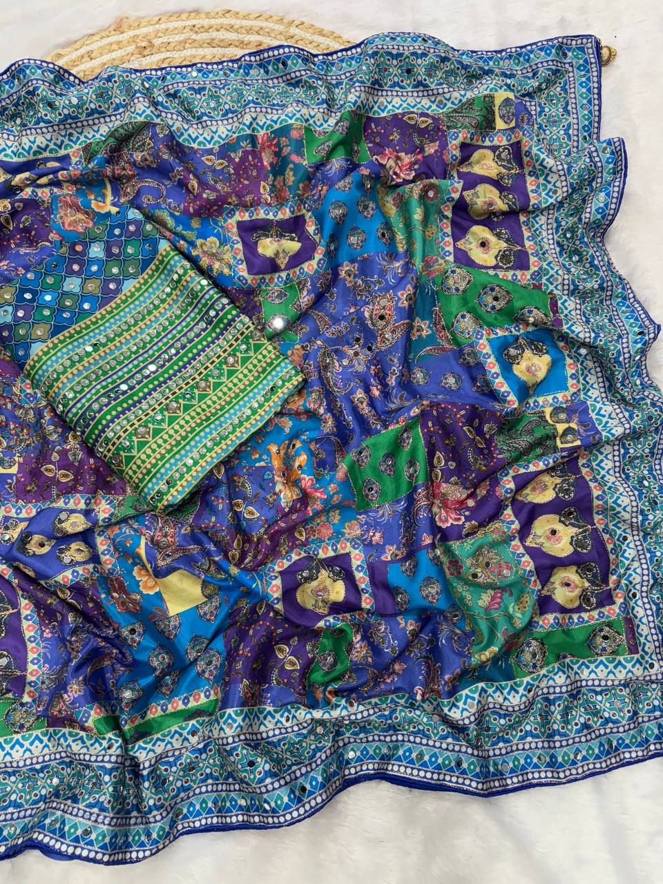 Soft Chinnon with beautiful print saree