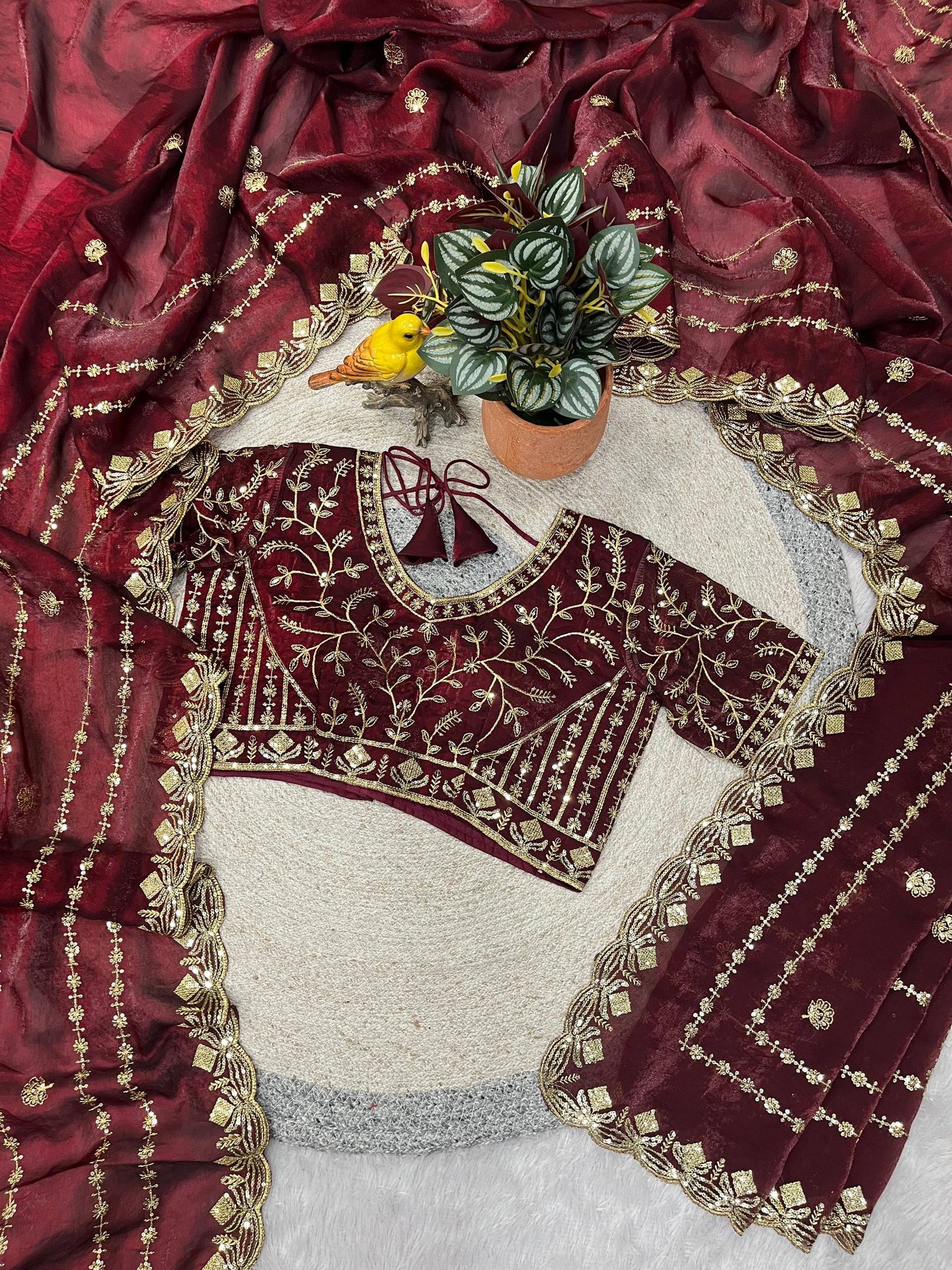Fandy Satin Silk Designer Embroidery work of 3mm Sequins Saree