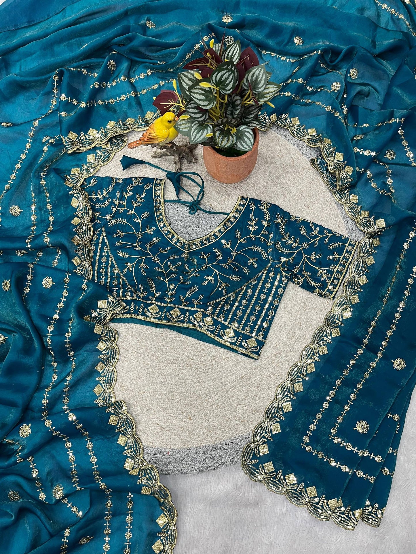 Fandy Satin Silk Designer Embroidery work of 3mm Sequins Saree
