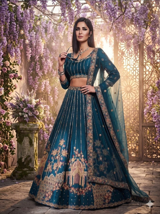 Sehen Sie umwerfend aus in diesem wunderschönen cremefarbenen Lehenga-Set