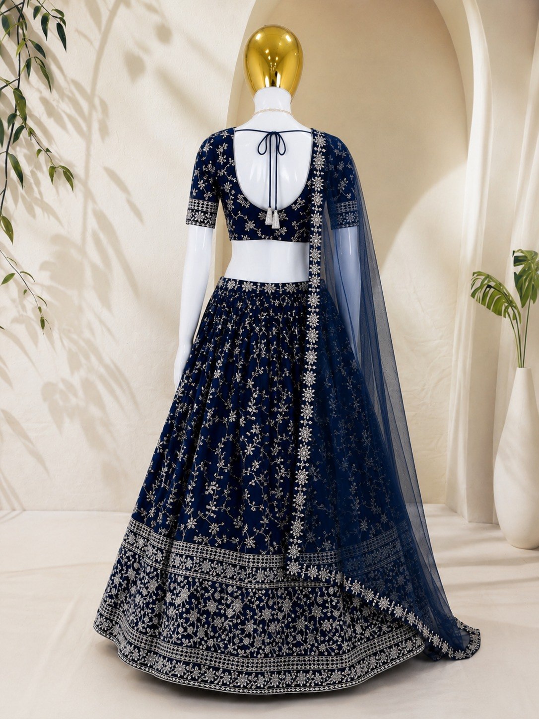 Georgette Thread Zari Sequence Embroidery Lehenga