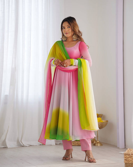HEAVY PURE SOFT FOX GEORGETTE COLOURFULL PADDING GOWN