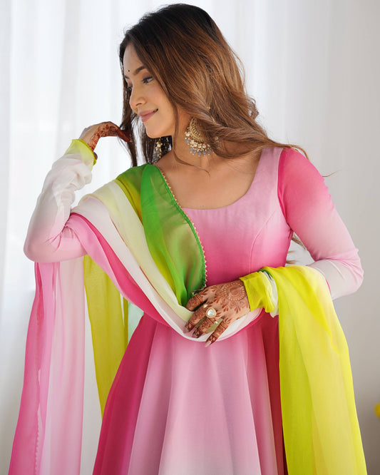 HEAVY PURE SOFT FOX GEORGETTE COLOURFULL PADDING GOWN