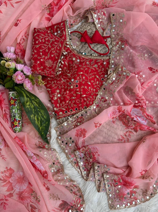 Soft & pure georgette fabric with floral prints embroidery saree