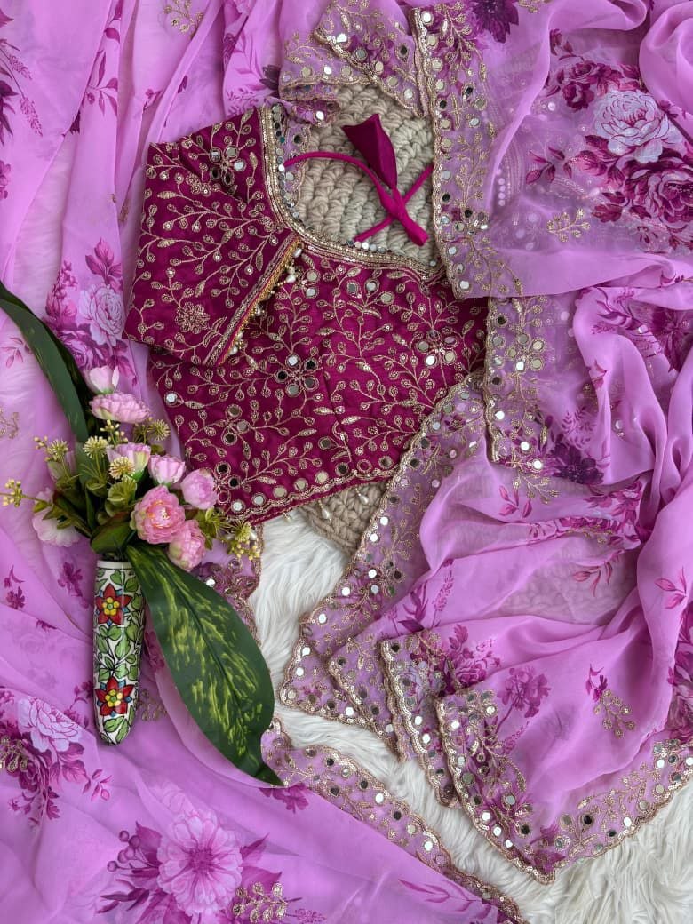 Soft & pure georgette fabric with floral prints embroidery saree