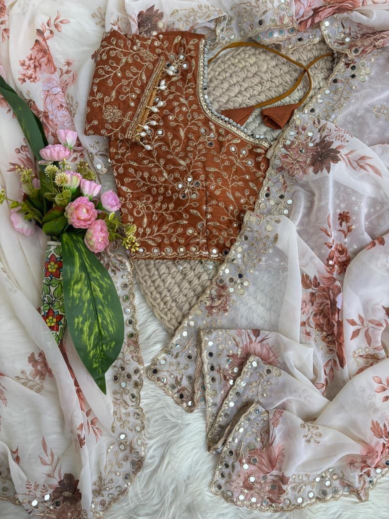 Soft & pure georgette fabric with floral prints embroidery saree
