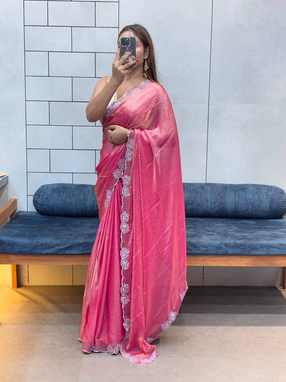 LOVING HART DIAMOND WORK BORDER SPACE SILK SAREE
