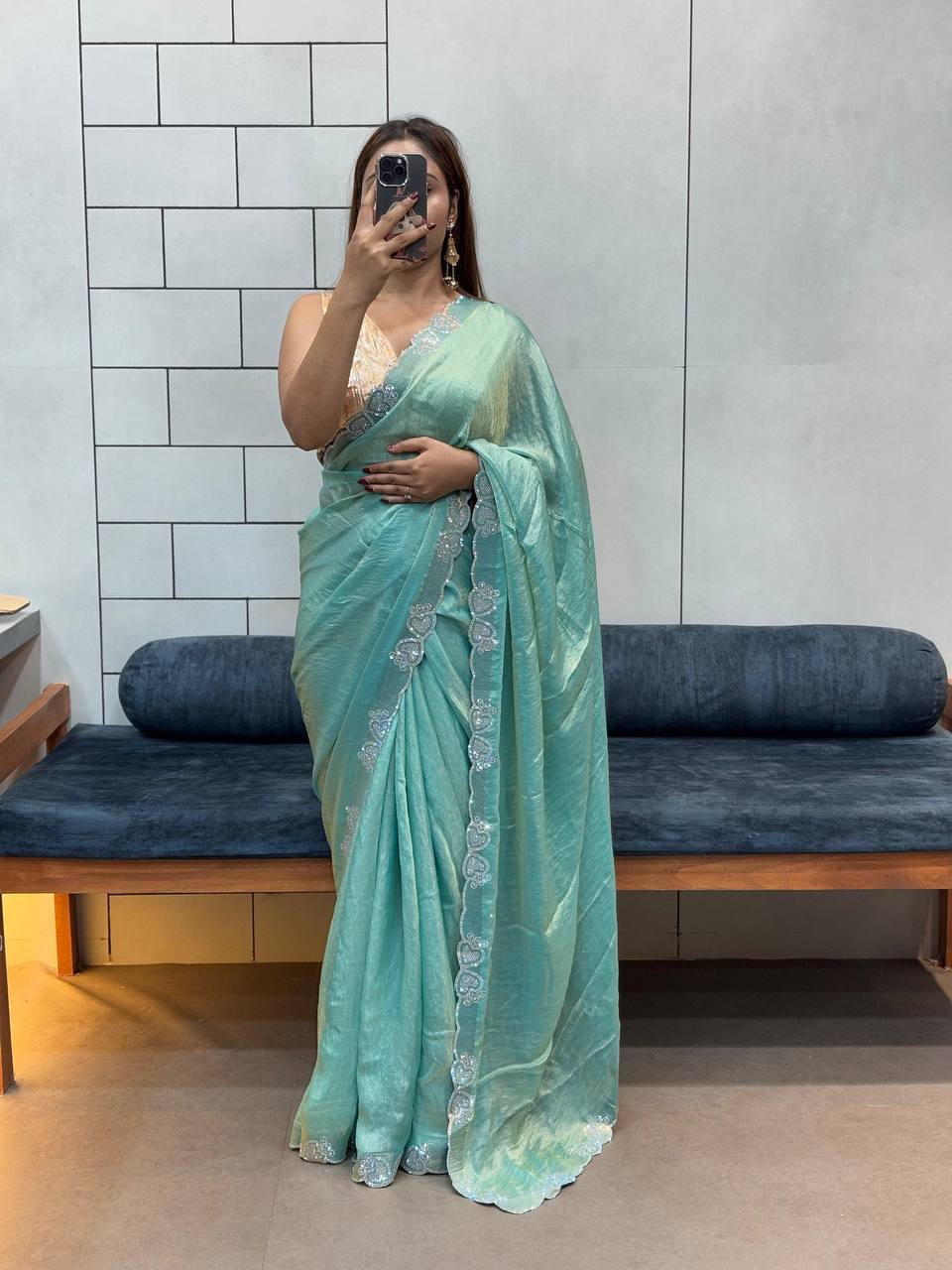 LOVING HART DIAMOND WORK BORDER SPACE SILK SAREE