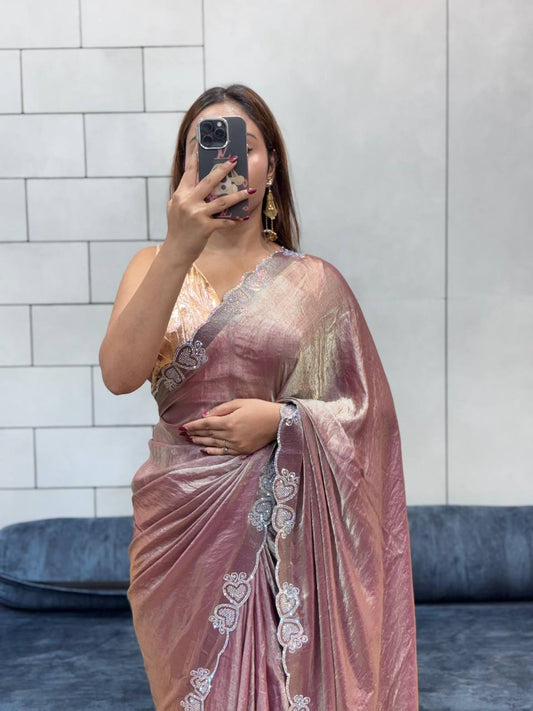 LOVING HART DIAMOND WORK BORDER SPACE SILK SAREE