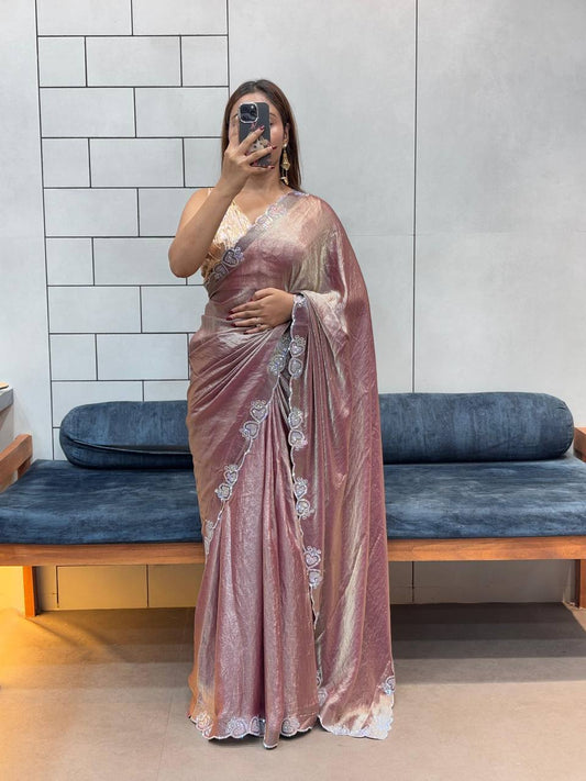 LOVING HART DIAMOND WORK BORDER SPACE SILK SAREE