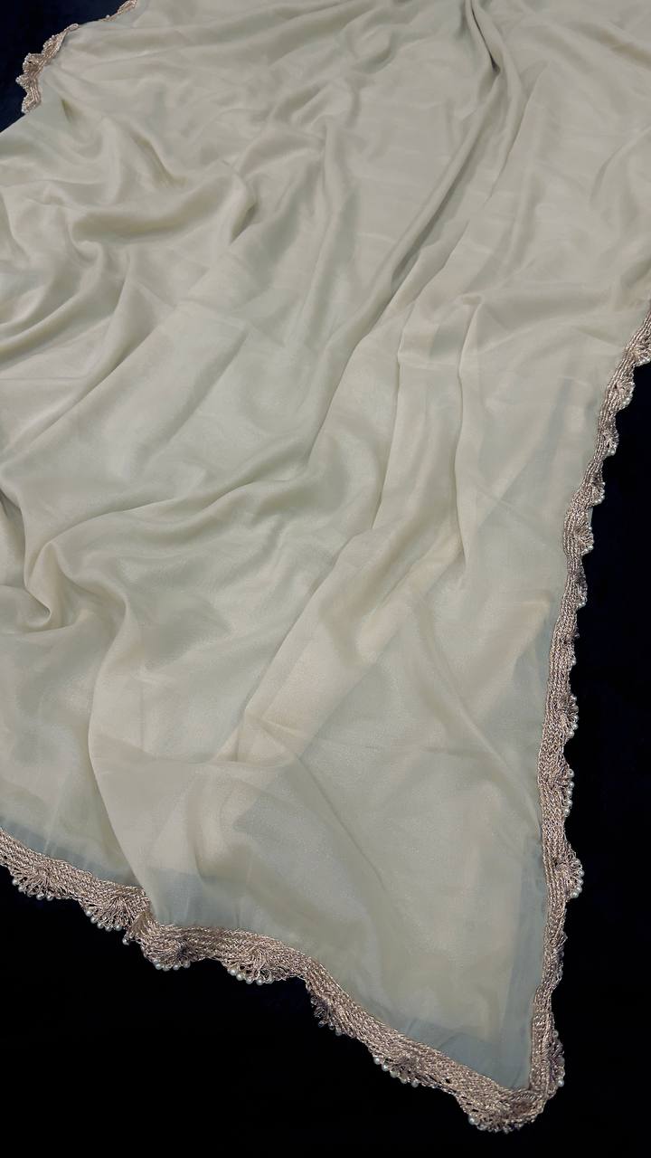 STAR GEORGETTE BEAUTIFUL HAND MADE MOTI LACE SAREE
