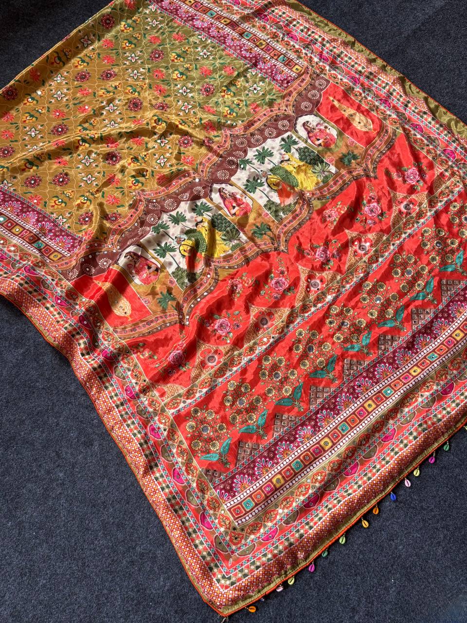 Roman Silk With ajarakh Print Saree